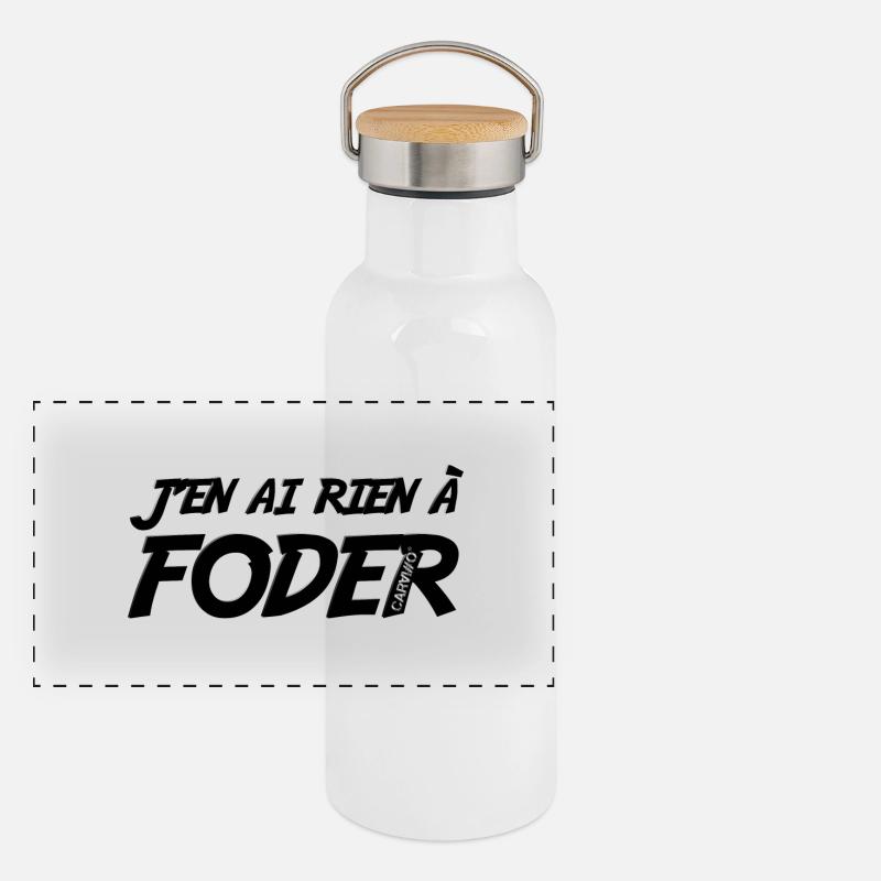 J'en ai rien a foder Noir Gourde isotherme avec bouchon en bambou