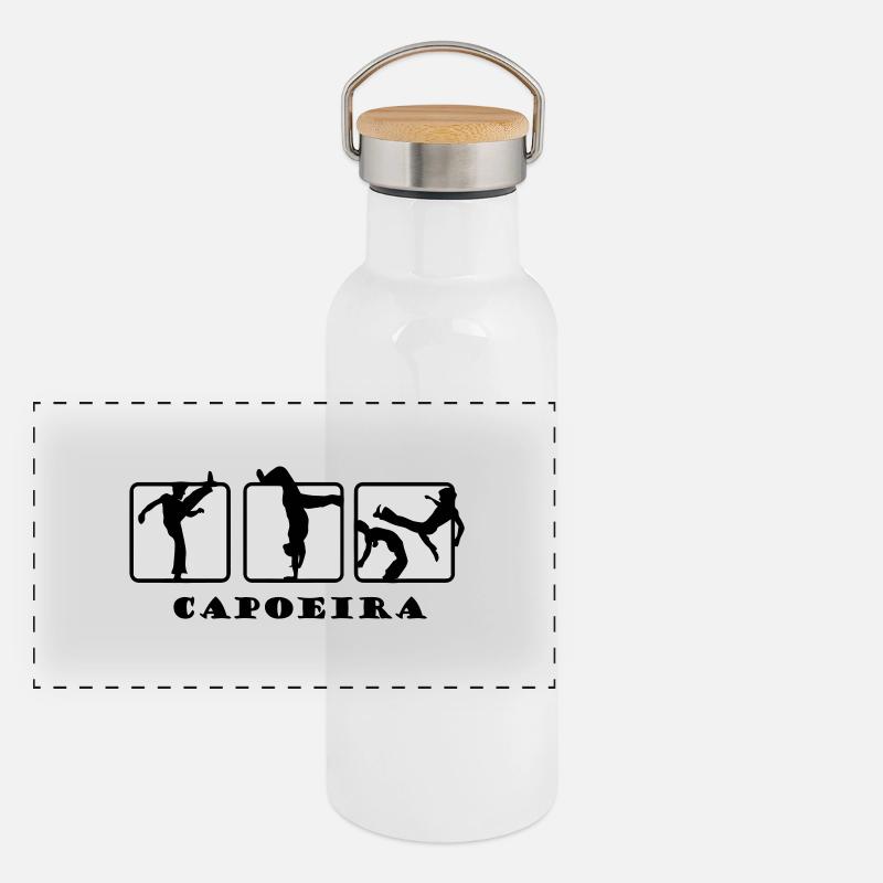 Capoeira Zebra Dance - Panoramic Thermal Bottle with Bamboo Lid - white