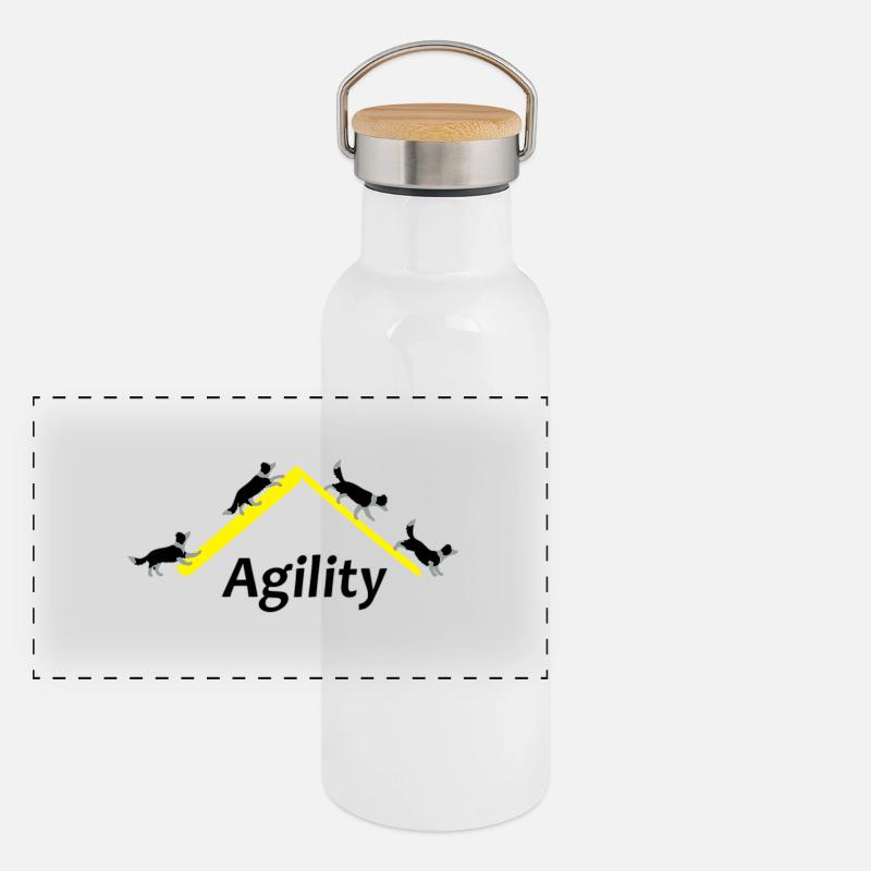 Agility 4x Border Collie Panorama Thermosflasche mit Bambusdeckel