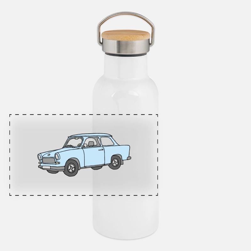 Hellblauer Trabi, Trabant Panorama Thermosflasche mit Bambusdeckel