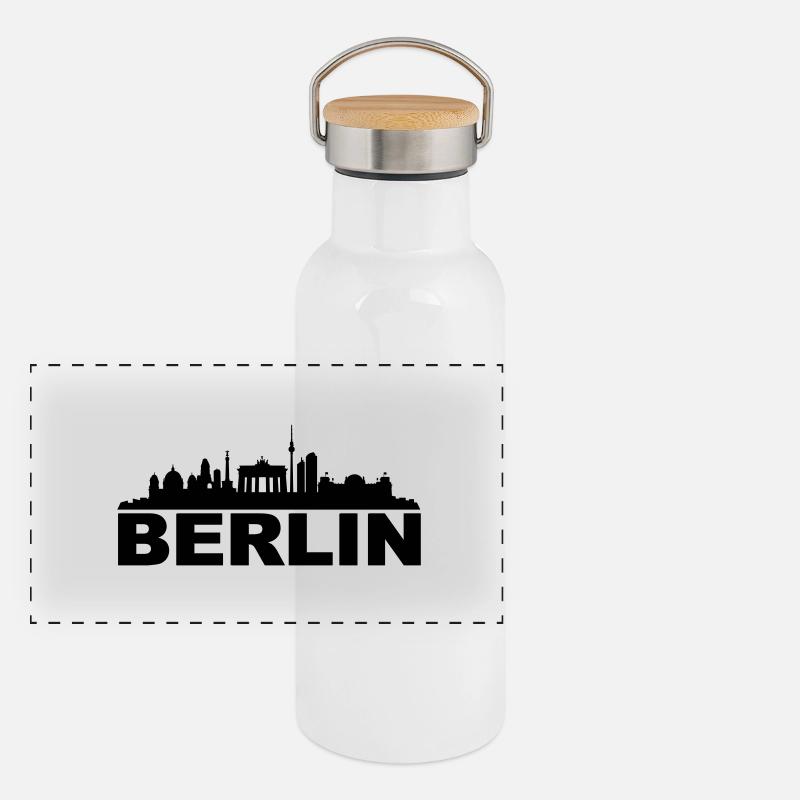 Skyline - Berlin Text Panorama Thermosflasche mit Bambusdeckel