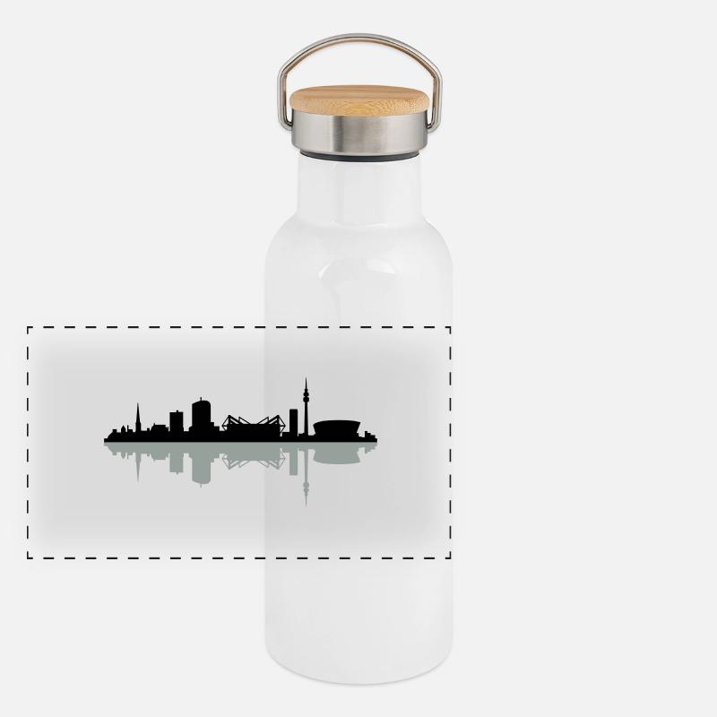 Skyline Dortmund Schatten Panorama Thermosflasche mit Bambusdeckel