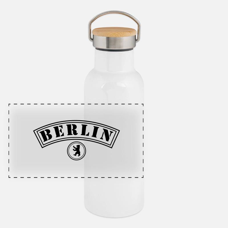 Berlin mit Bär Panorama Thermosflasche mit Bambusdeckel