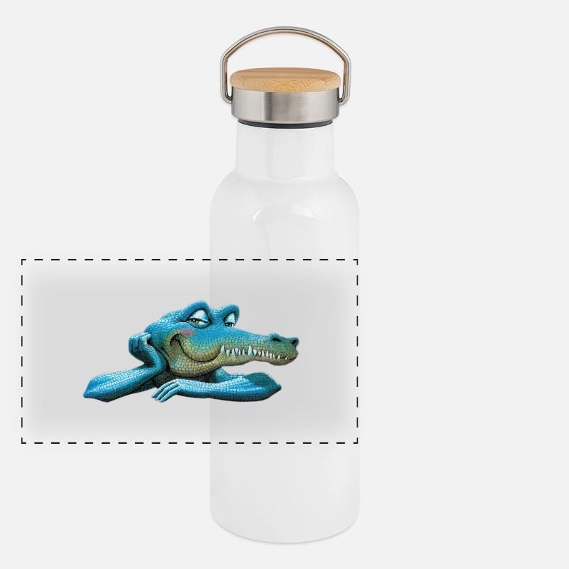 Retro Krokodil Amstrad - Maskottchen 02 Panorama Thermosflasche mit Bambusdeckel