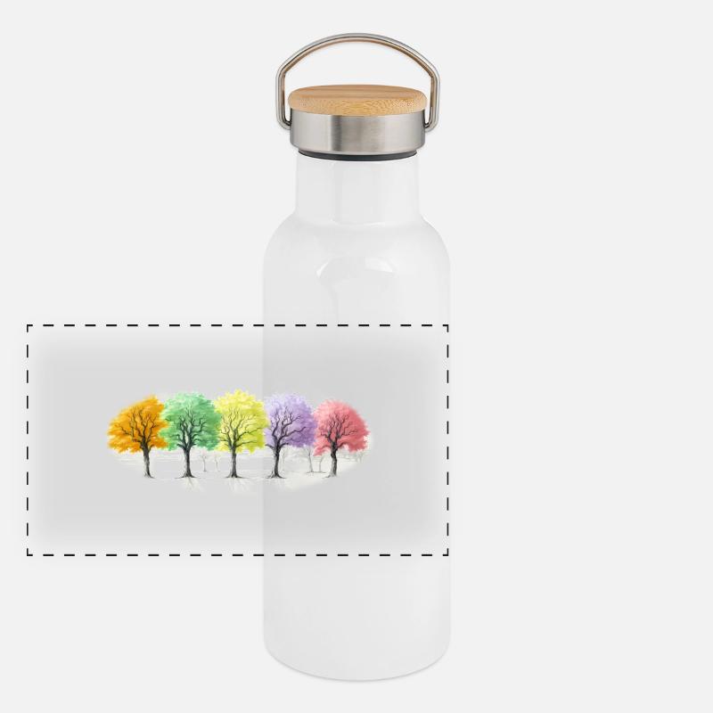 Bunt Bäume Baum Wald Panorama Thermosflasche mit Bambusdeckel