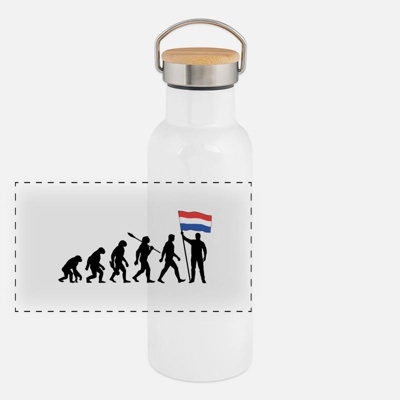 Holland - Evolution - Flagge - Nation Panorama Thermosflasche mit Bambusdeckel