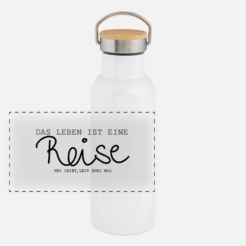 Reise - Spruch Panorama Thermosflasche mit Bambusdeckel