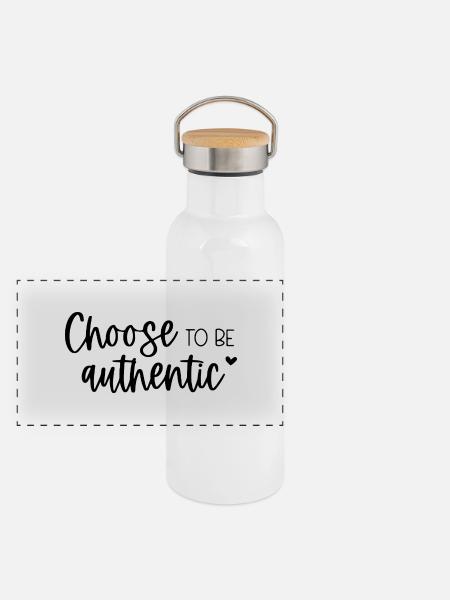 Choisissez d’être authentique Message inspirant - Gourde isotherme avec bouchon en bambou - blanc - Devant