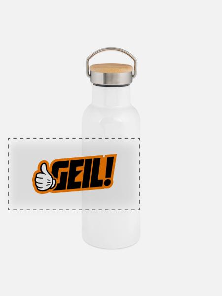 Geil Spruch - Panorama Thermosflasche mit Bambusdeckel - Weiß - Vorne
