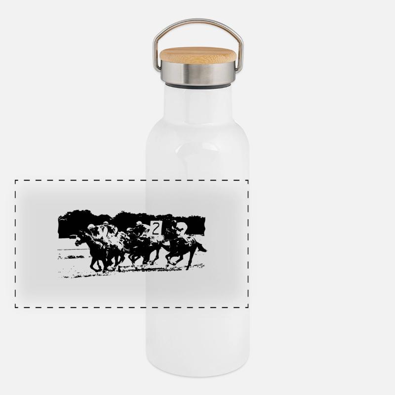 Pferderennen Panorama Thermosflasche mit Bambusdeckel