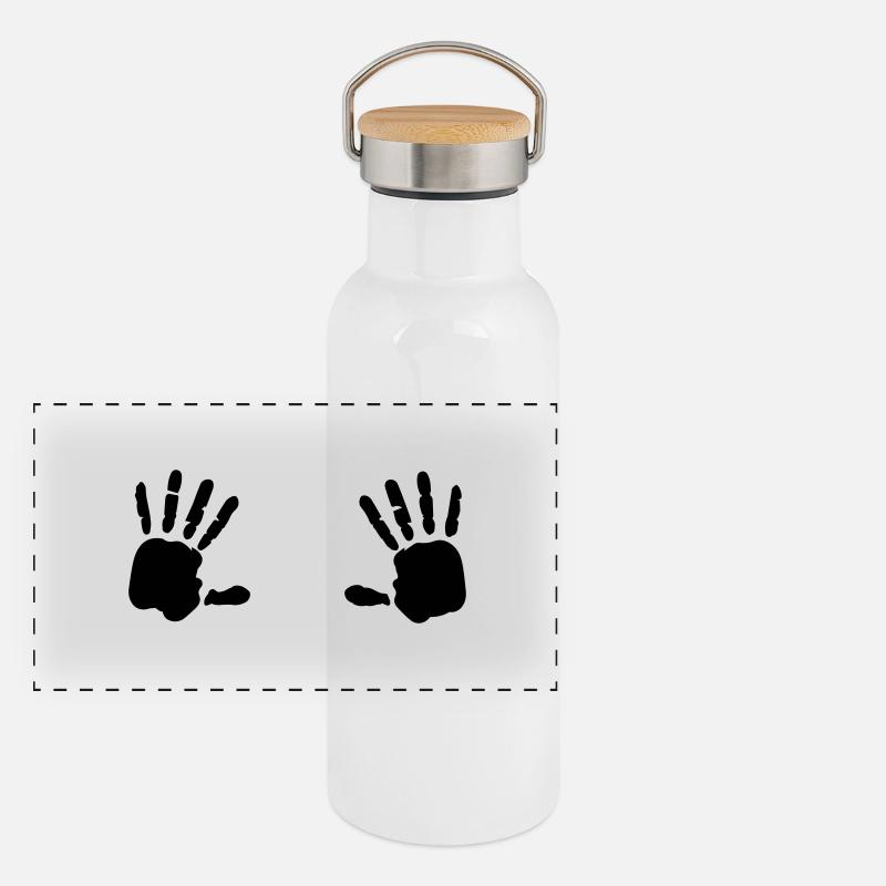 Handabdruck Brüste Breast 1c Panorama Thermosflasche mit Bambusdeckel