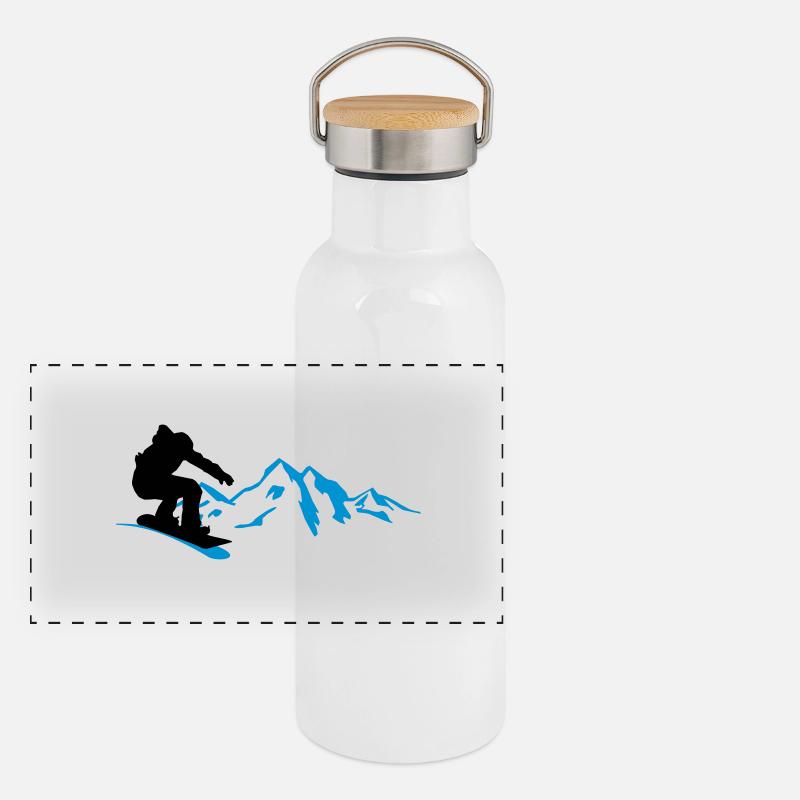 Snowboarder Berge Panorama Thermosflasche mit Bambusdeckel