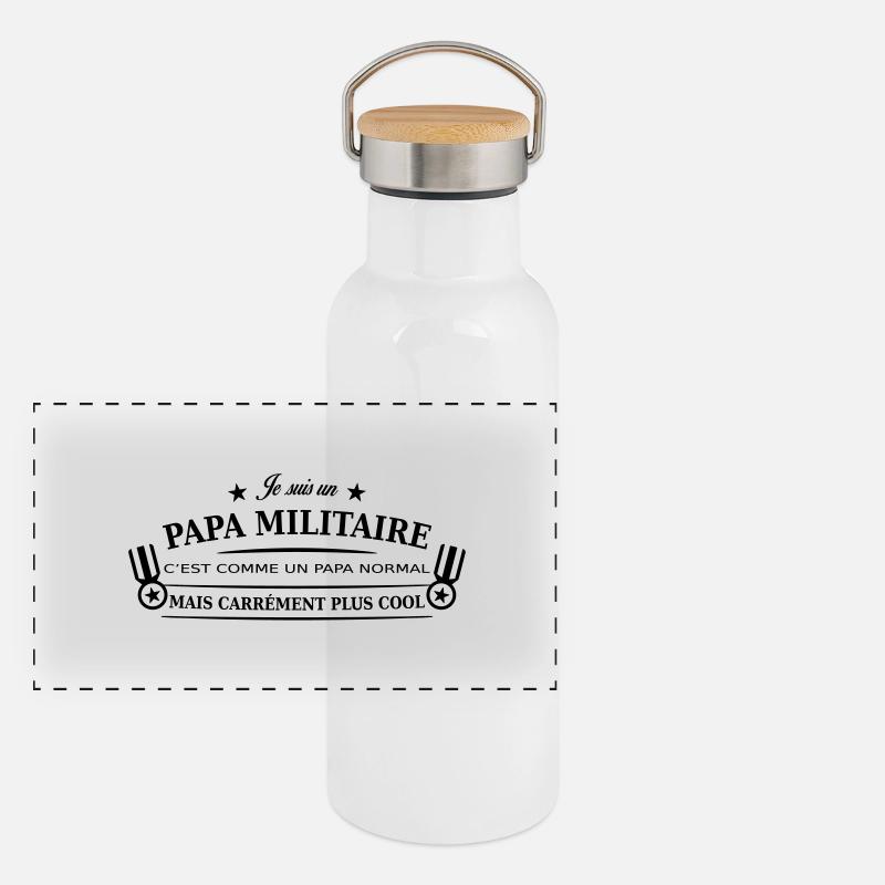 papa militaire Gourde isotherme avec bouchon en bambou