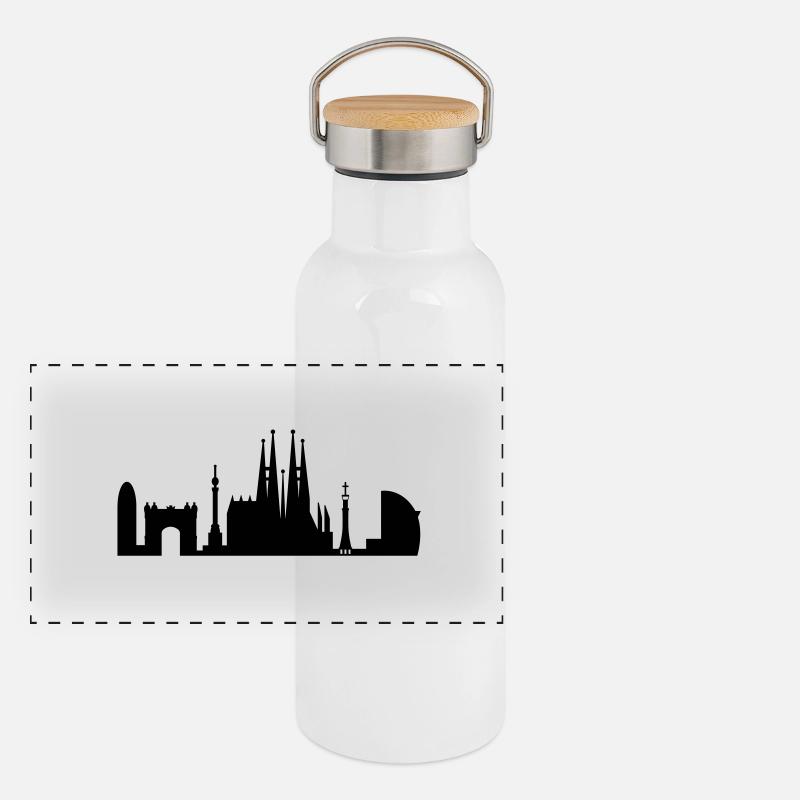 Skyline Barcelona Espagne Gourde isotherme avec bouchon en bambou