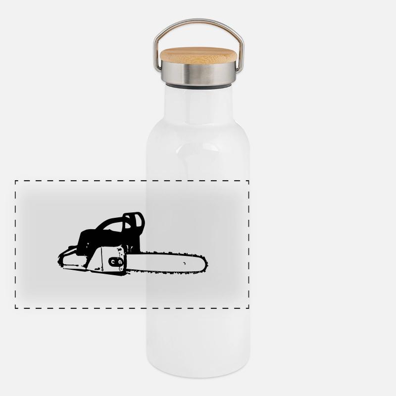 Kettensäge Panorama Thermosflasche mit Bambusdeckel