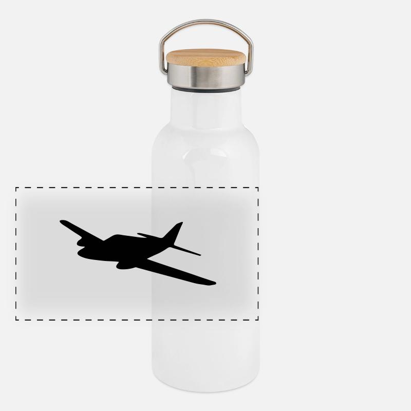 Leichtflugzeug - Panorama Thermosflasche mit Bambusdeckel - Weiß