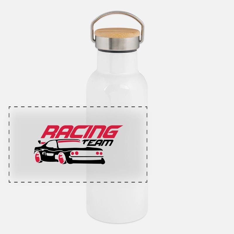 Racing Team Car Panorama Thermosflasche mit Bambusdeckel