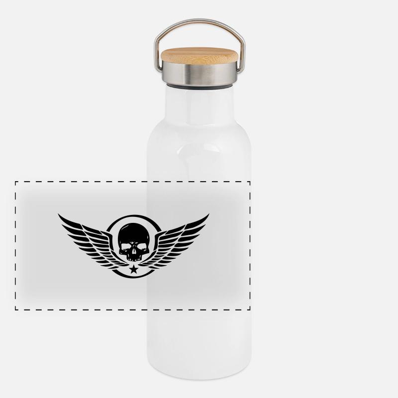 SkullWings Gourde isotherme avec bouchon en bambou