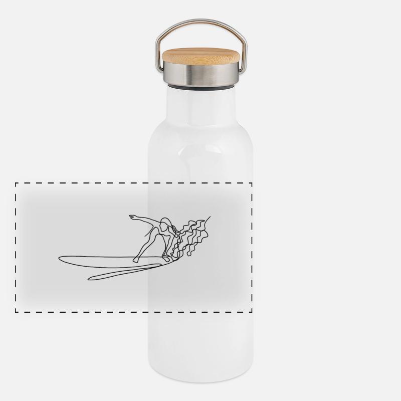 Surfen schwarz Panorama Thermosflasche mit Bambusdeckel