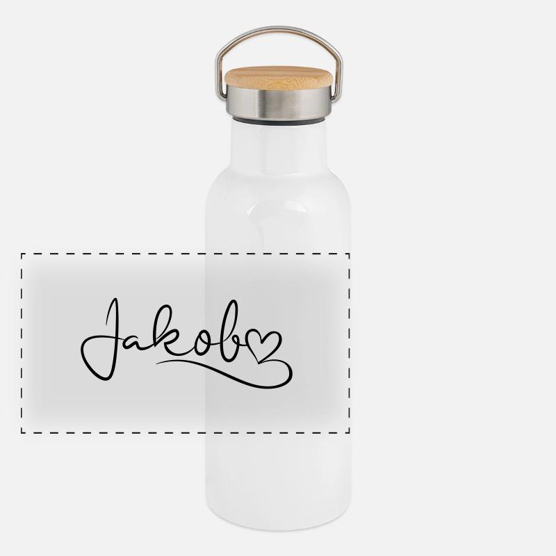 Jakob Last Name First Name Heart Decor Panoramic Thermal Bottle with Bamboo Lid