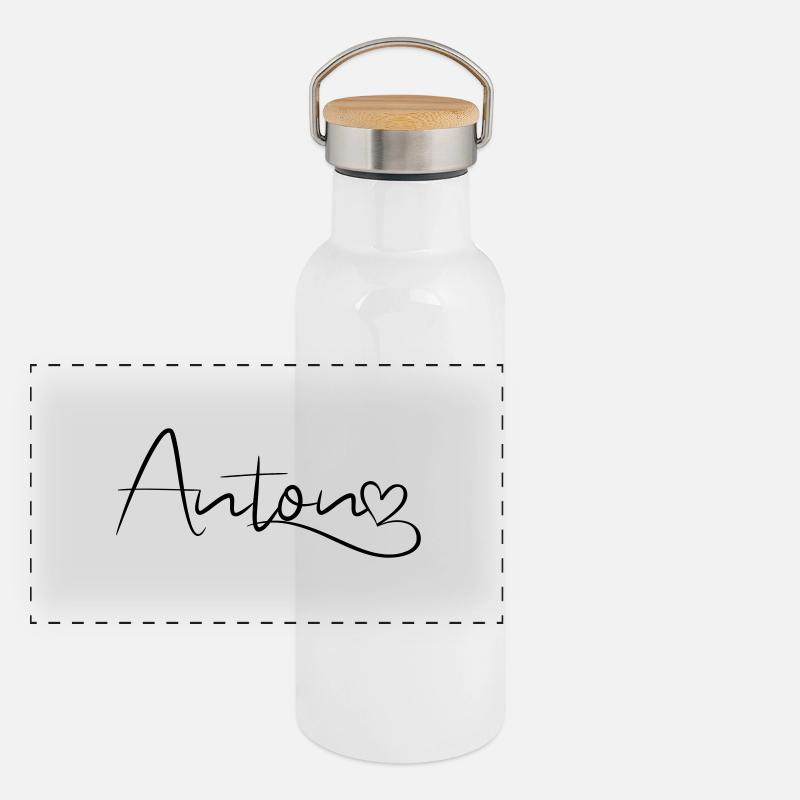 Anton Nom Prénom Coeur Décor Gourde isotherme avec bouchon en bambou