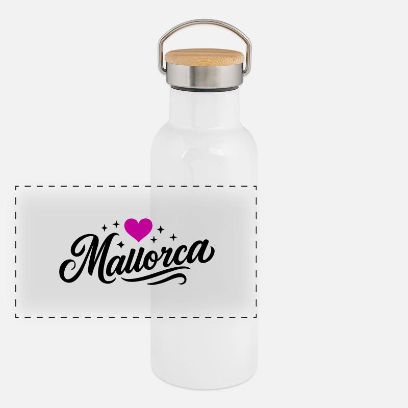 Mallorca Herz Panorama Thermosflasche mit Bambusdeckel