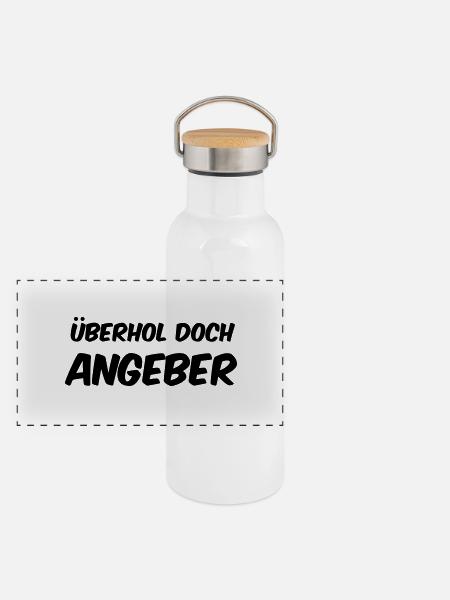 Überhol doch Angeber - Panorama Thermosflasche mit Bambusdeckel - Weiß