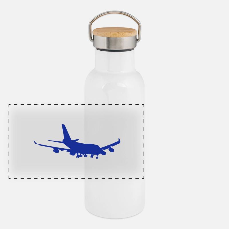 747 Silhouette - Panorama Thermosflasche mit Bambusdeckel - Weiß