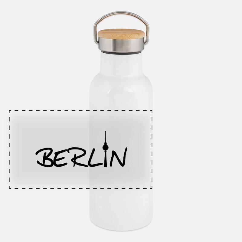Berlin Schriftzug Panorama Thermosflasche mit Bambusdeckel