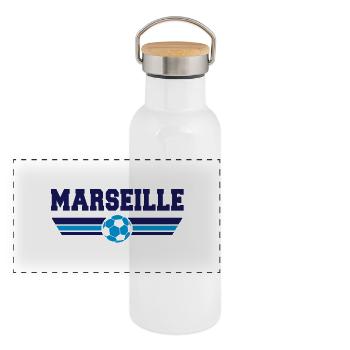 Marseille foot - Gourde isotherme avec bouchon en bambou - blanc - Devant