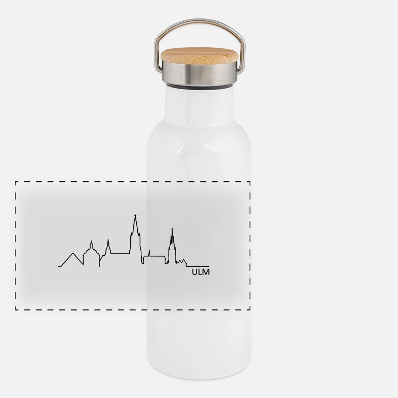 Skyline Ulm Silhouette Panorama Thermosflasche mit Bambusdeckel