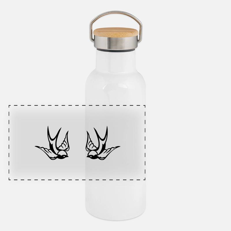 Schwalben Paar Panorama Thermosflasche mit Bambusdeckel