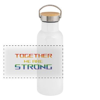 together we are Strong pride black shirt - Panorama Thermosflasche mit Bambusdeckel - Weiß - Vorne