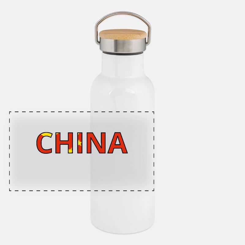 China Flag Panoramic Thermal Bottle with Bamboo Lid