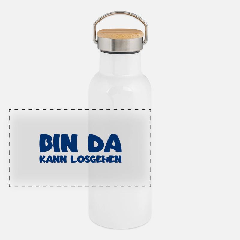 Bin da - Kann losgehen Panorama Thermosflasche mit Bambusdeckel