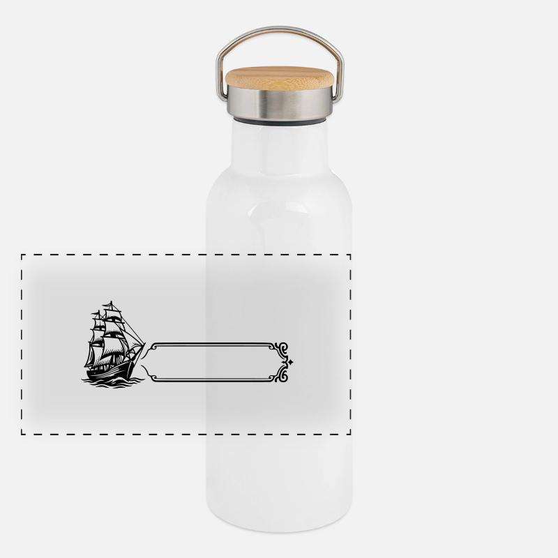 Bateau - Nom prénom Gourde isotherme avec bouchon en bambou