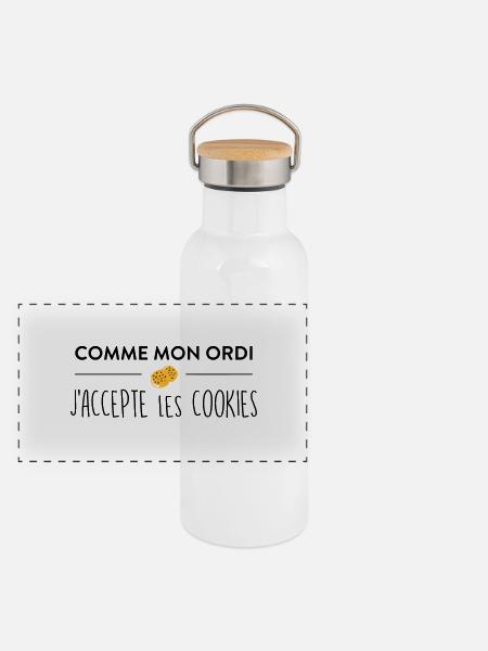 Comme mon ordi j'accepte les cookies - Gourde isotherme avec bouchon en bambou - blanc - Devant