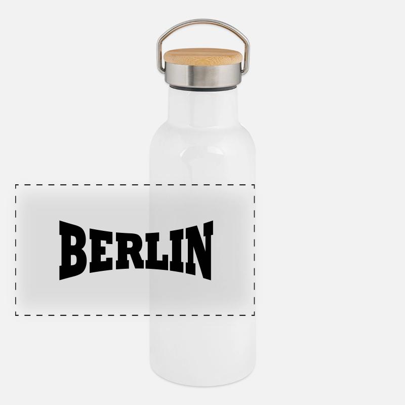Berlin Schriftzug Panorama Thermosflasche mit Bambusdeckel