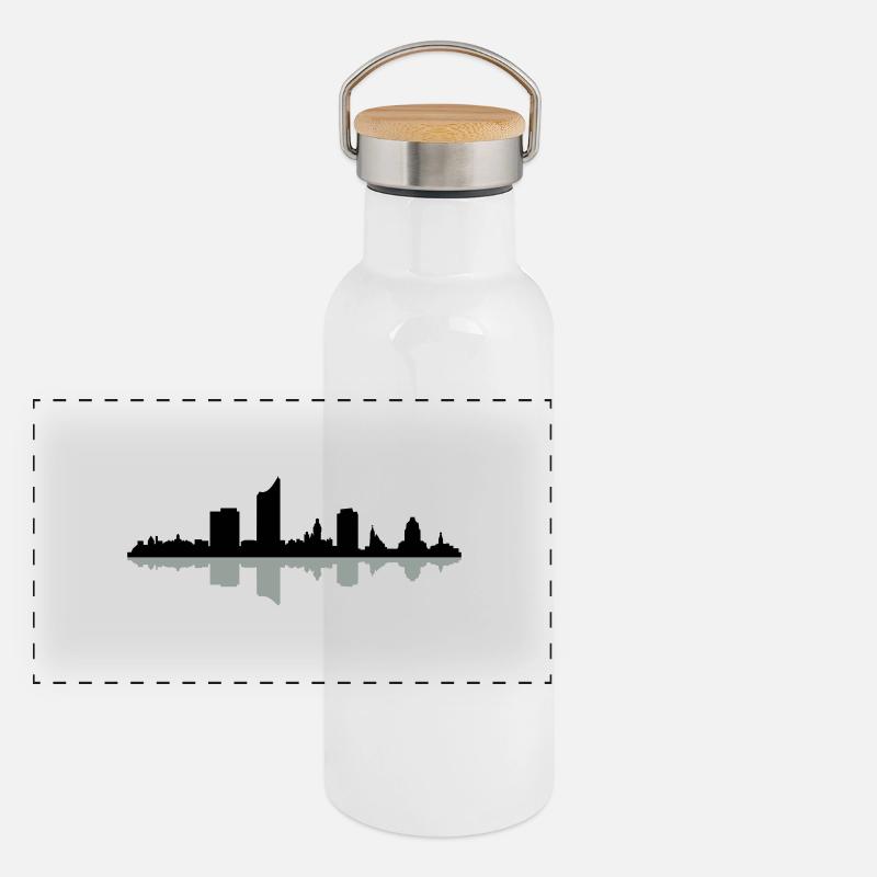 Skyline Leipzig Panorama Thermosflasche mit Bambusdeckel