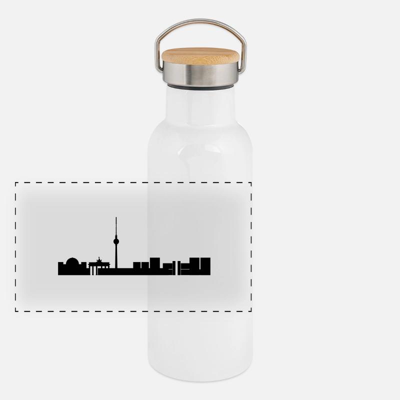 Berliner Skyline Panorama Thermosflasche mit Bambusdeckel
