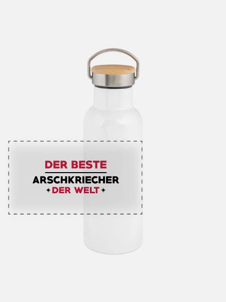 Arschkriecher Arschkriecherin Heuchler Heuchlerin - Panorama Thermosflasche mit Bambusdeckel - Weiß - Vorne