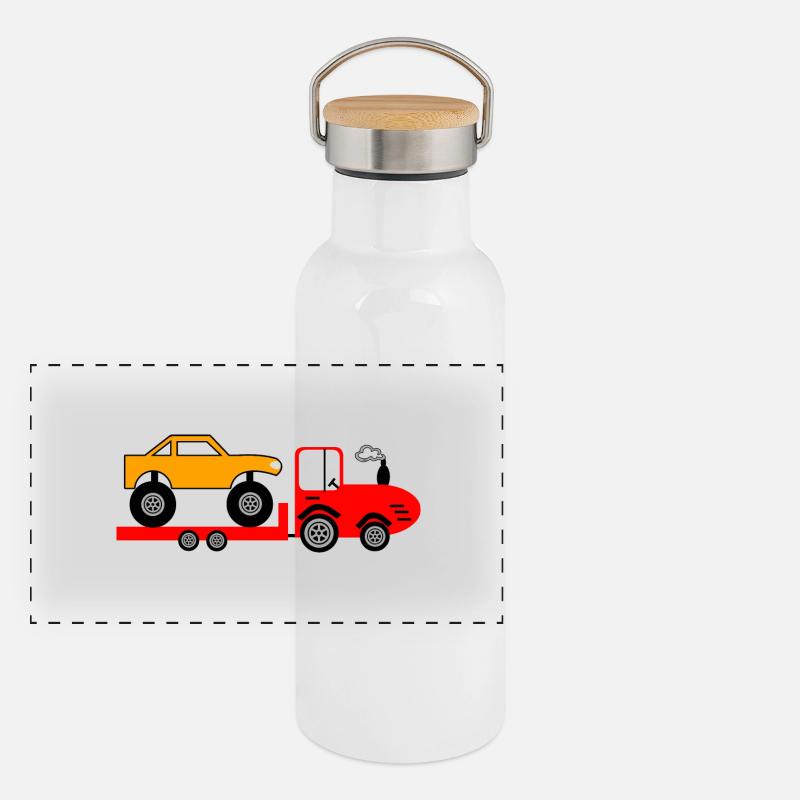 Traktor Panorama Thermosflasche mit Bambusdeckel