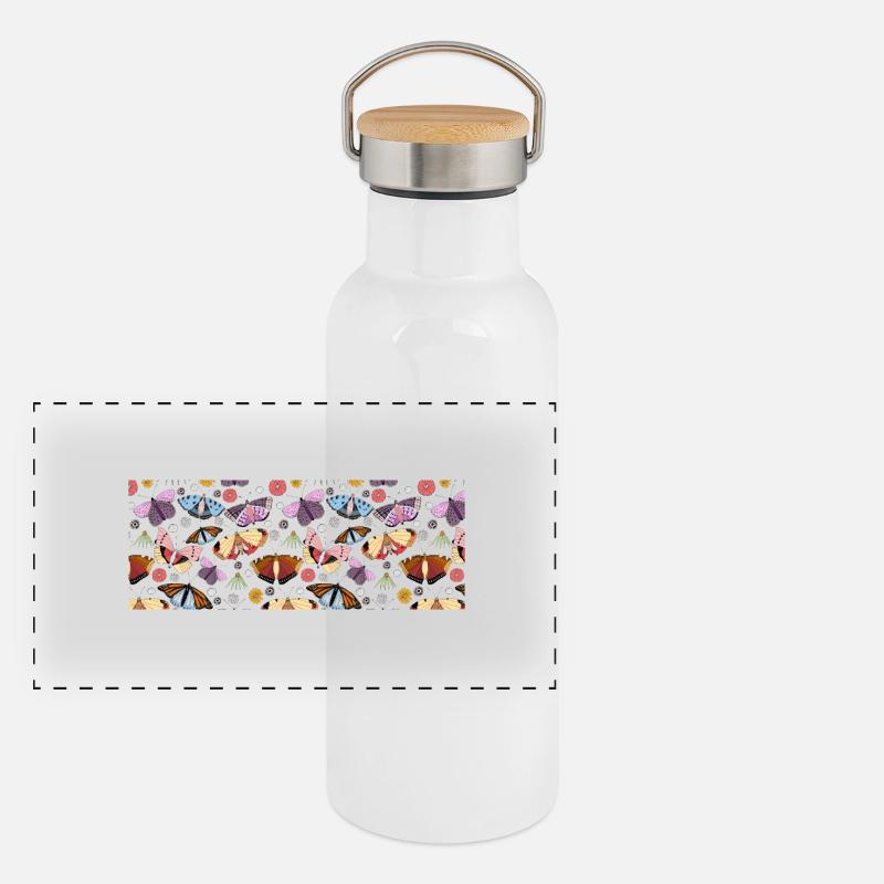 Schmetterlinge Panorama Weiß Panorama Thermosflasche mit Bambusdeckel