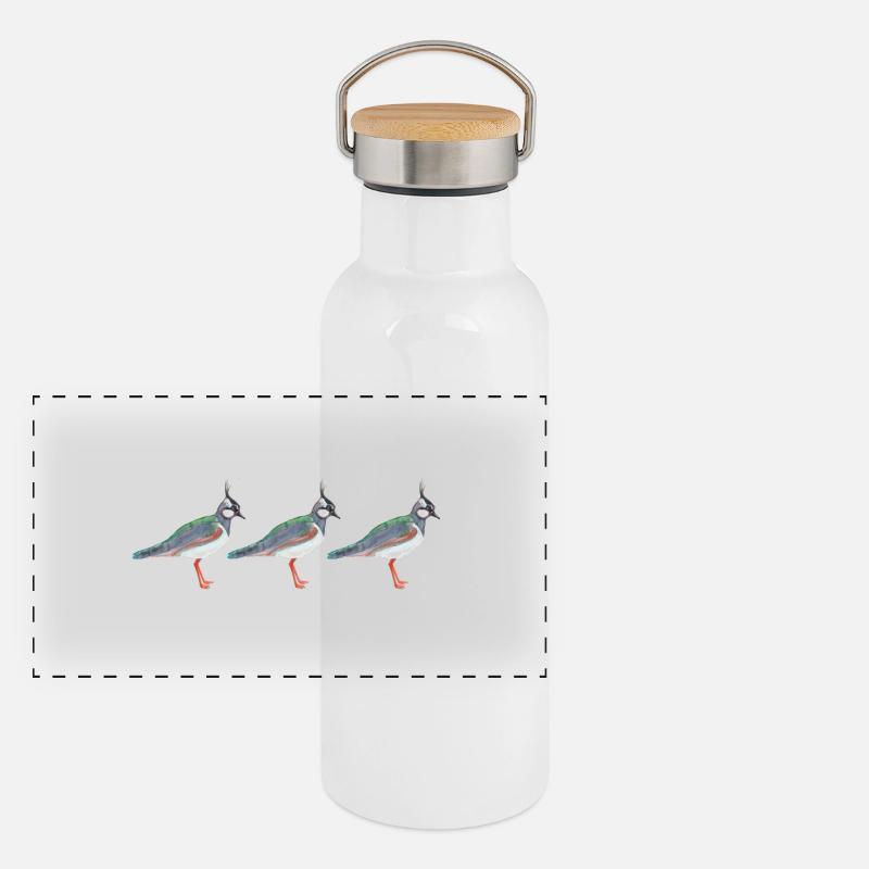 Vibe Vogel Becher - Panorama Thermosflasche mit Bambusdeckel - Weiß