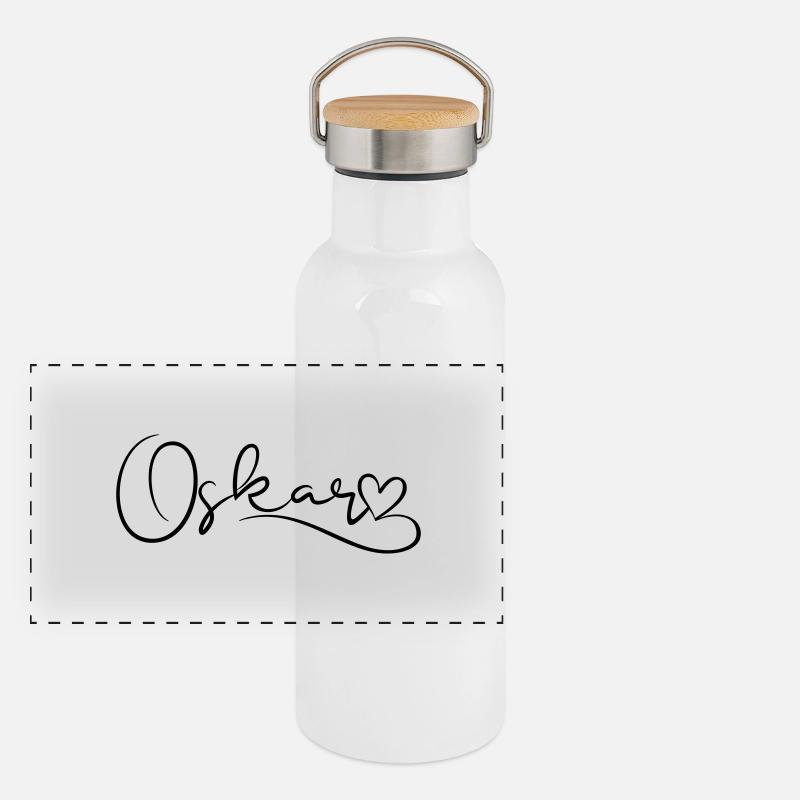 Oskar surname First name Heart décor Panoramic Thermal Bottle with Bamboo Lid