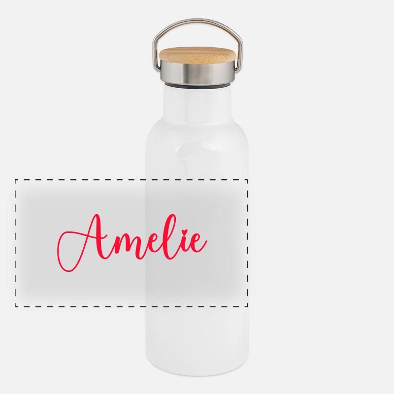 Nom d’Amélie Gourde isotherme avec bouchon en bambou