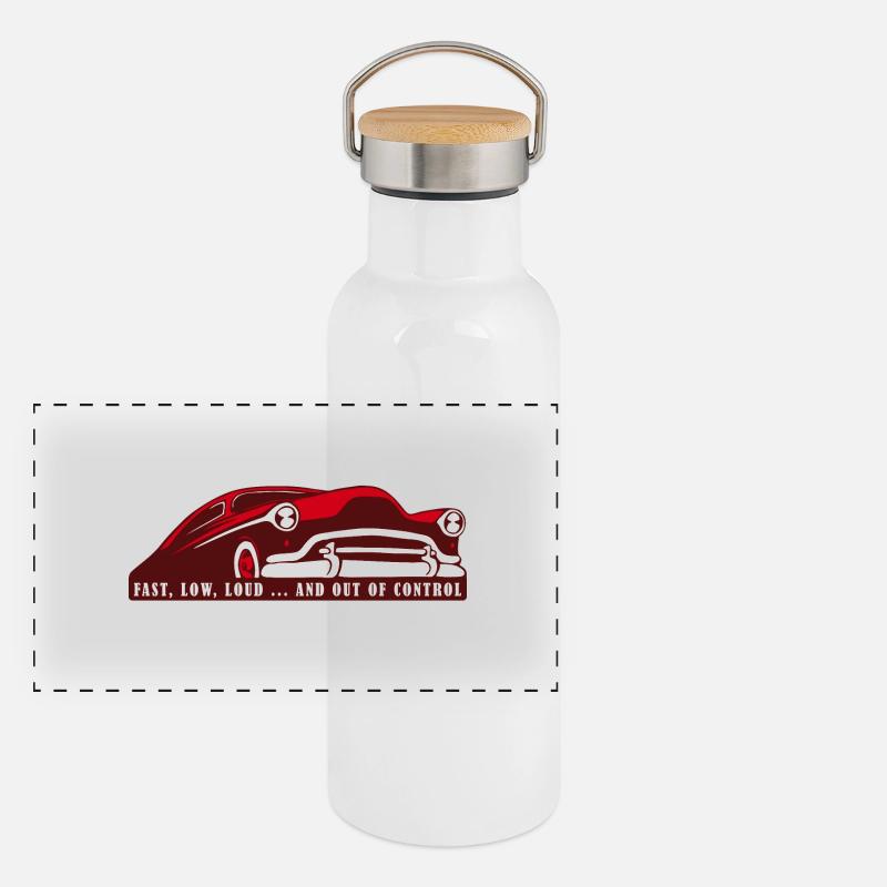 Custom Car - Fast, Low, Loud, Hot Rod Panoramic Thermal Bottle with Bamboo Lid