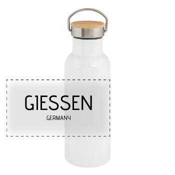 Giessen - Panorama Thermosflasche mit Bambusdeckel - Weiß - Vorne