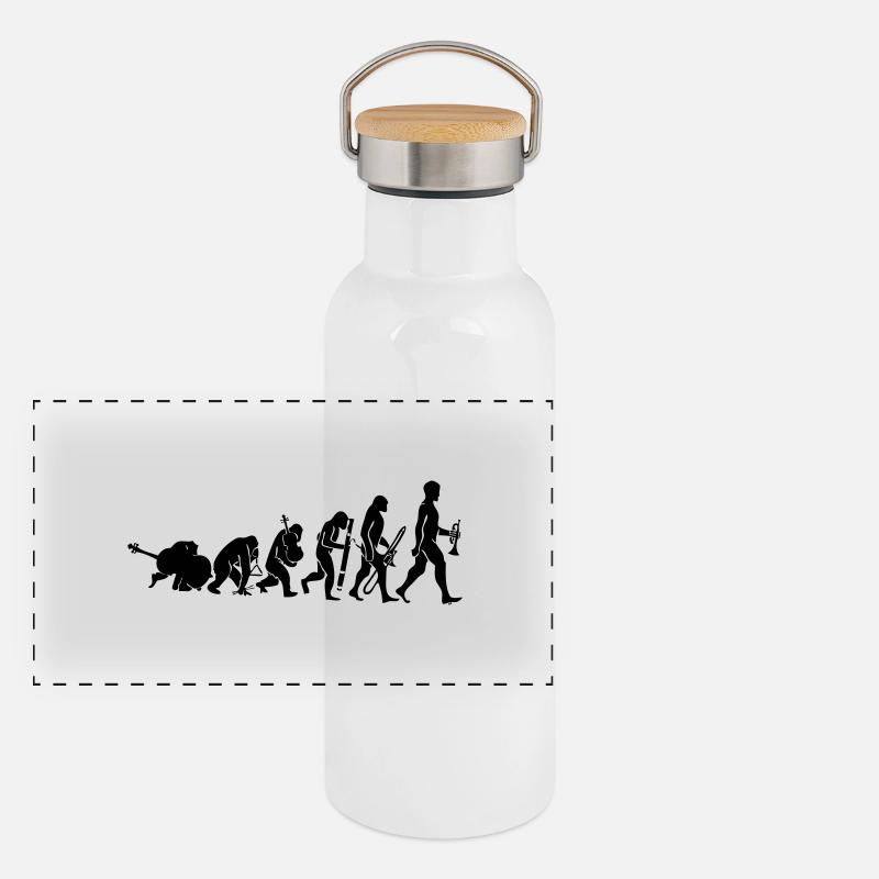 Evolution mit Musik Panorama Thermosflasche mit Bambusdeckel