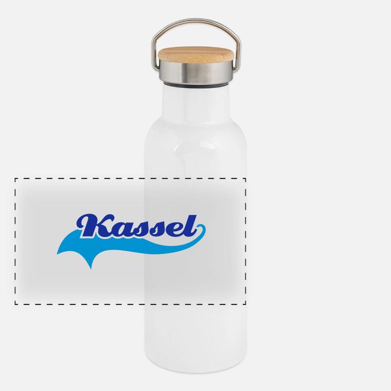 kassel schweif - Panorama Thermosflasche mit Bambusdeckel - Weiß